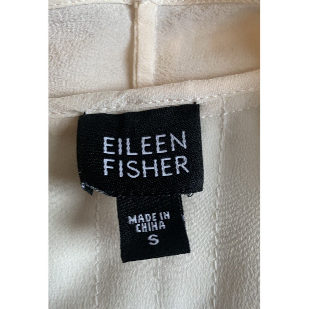 Eileen Fisher High Collar Crinkled Silk Open Jacket Ivory White Sz Small - Picture 7 of 10